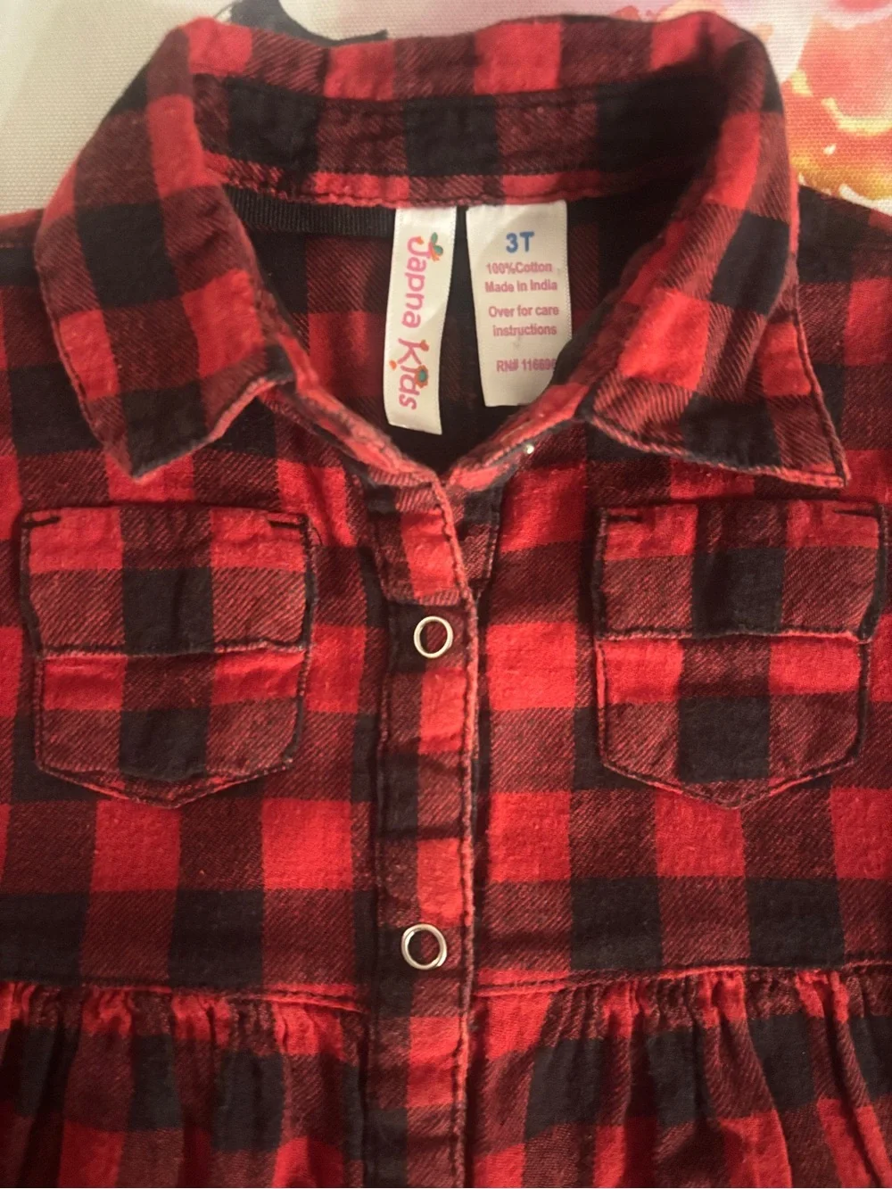Girls Red & Black Plaid Button-Front Shirt Dress